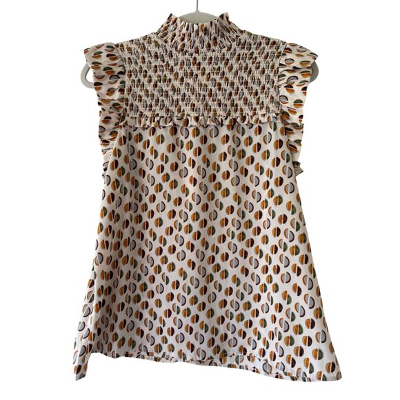 THML Tops - THML Womens Sleeveless Smocked Blouse Multi-Color Geometric Pattern